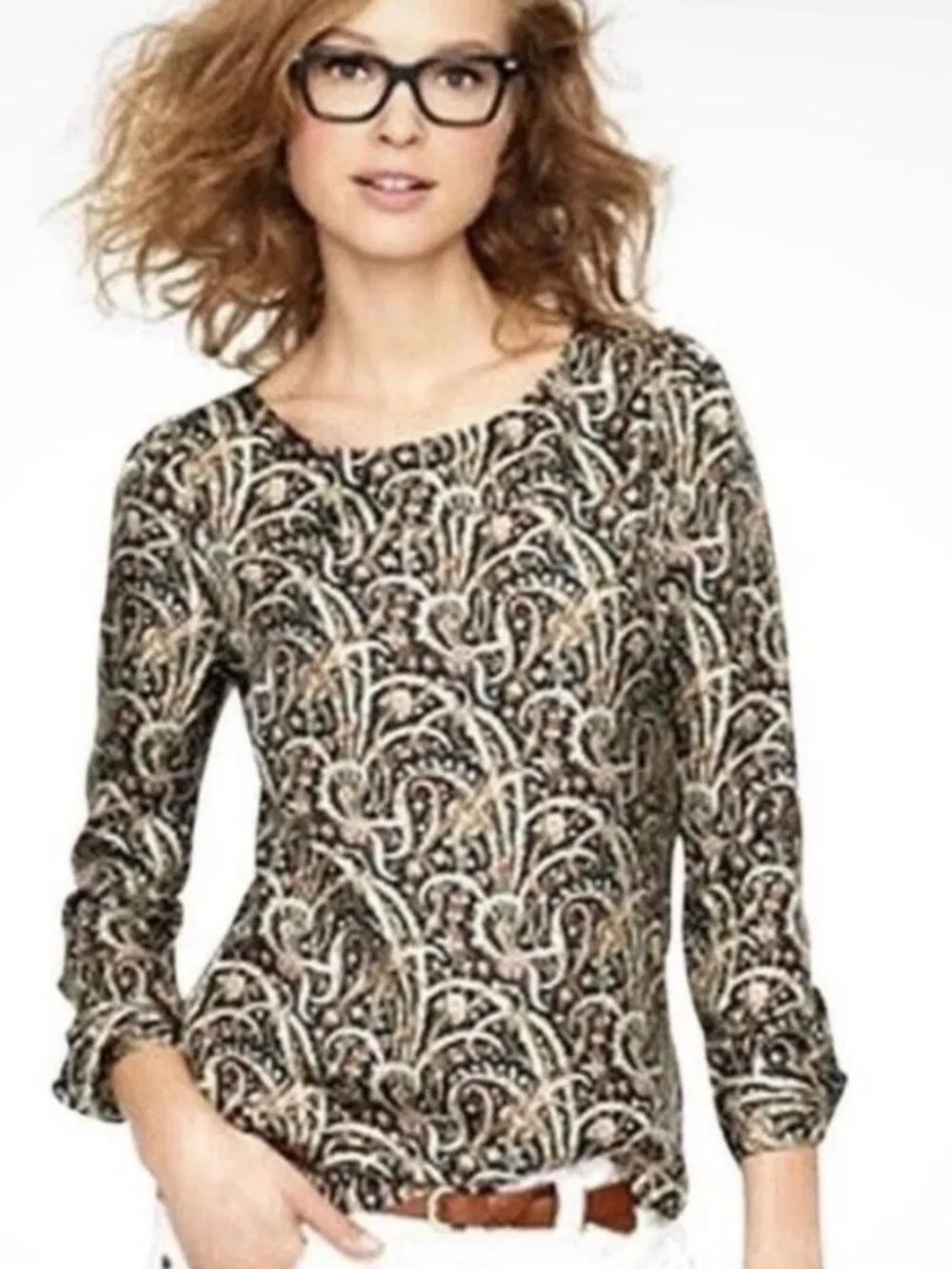 J.Crew Tabitha popover blouse in feather paisley print 100% silk size 4